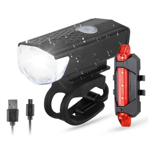 NEW Bike bicycle light USB LED rechargeable front back headlight lamp B187 - Picture 1 of 5